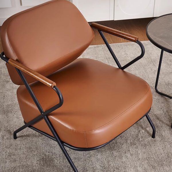 Contemporary Scandinavian Square Metal Leather Accent Chair Backrest Armrest For Living Room - Image 9