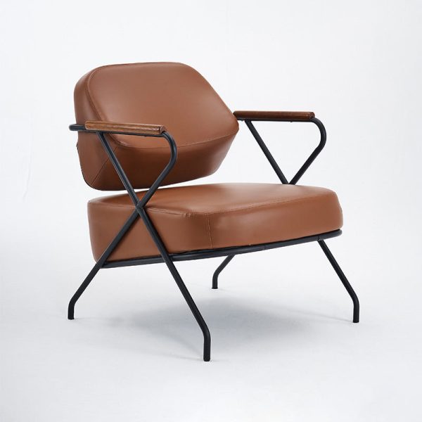 Contemporary Scandinavian Square Metal Leather Accent Chair Backrest Armrest For Living Room - Image 10