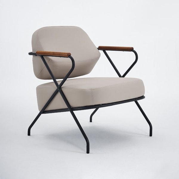 Contemporary Scandinavian Square Metal Leather Accent Chair Backrest Armrest For Living Room - Image 13