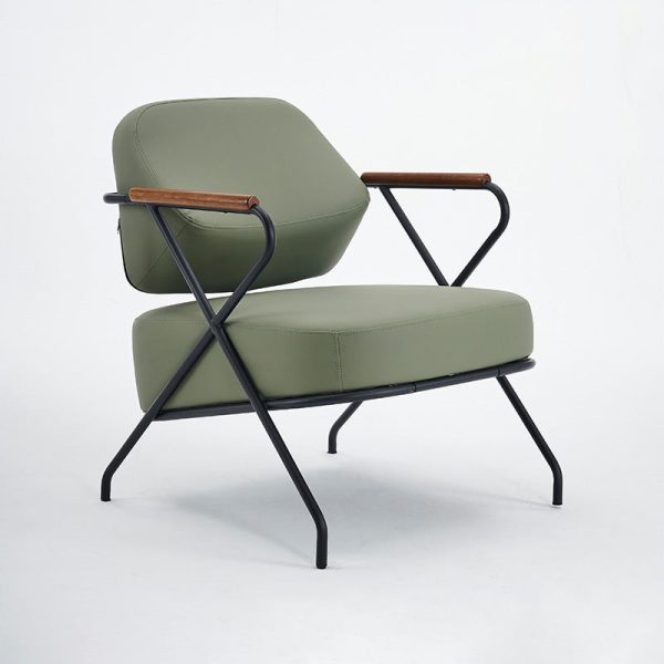 Contemporary Scandinavian Square Metal Leather Accent Chair Backrest Armrest For Living Room - Image 17