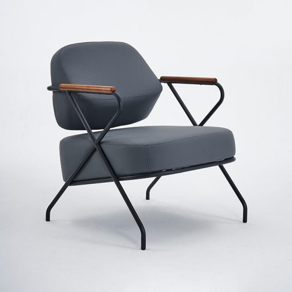 Contemporary Scandinavian Square Metal Leather Accent Chair Backrest Armrest For Living Room - Image 18