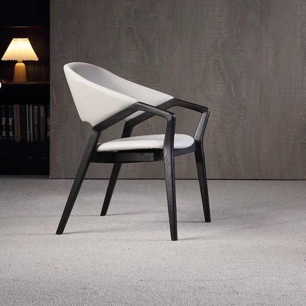 Contemporary Scandinavian Curved Back Microfiber Leather High Resilience Sponge Solid Wood Dining Chair Backrest Armrest For Dining Chair - Image 13