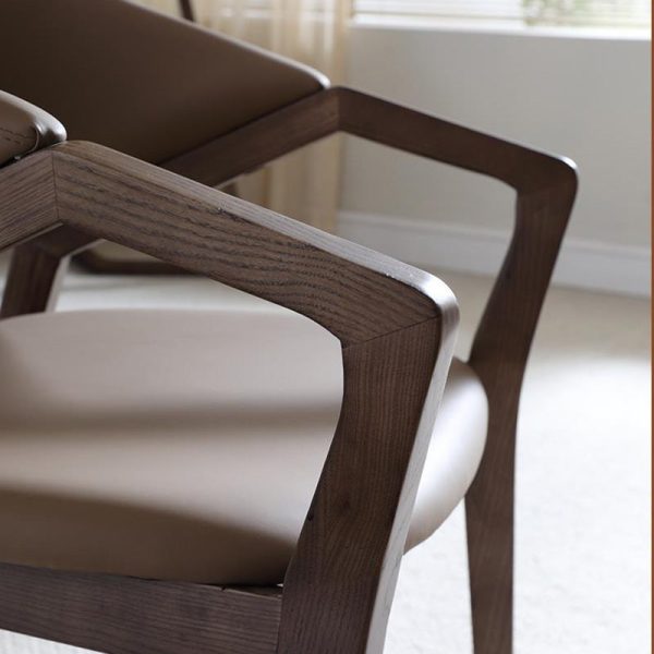 Contemporary Scandinavian Curved Back Microfiber Leather High Resilience Sponge Solid Wood Dining Chair Backrest Armrest For Dining Chair - Image 7