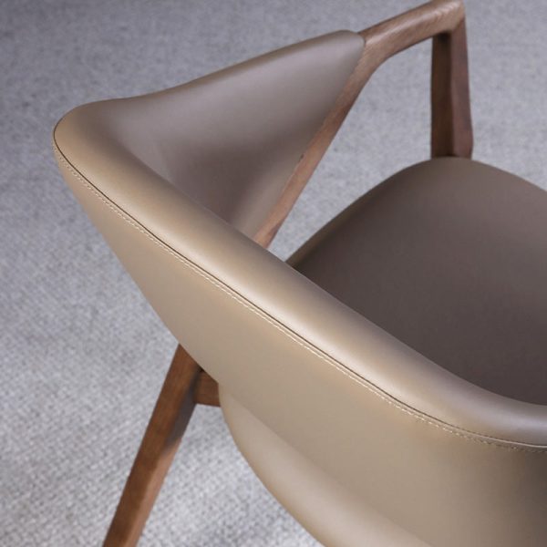 Contemporary Scandinavian Curved Back Microfiber Leather High Resilience Sponge Solid Wood Dining Chair Backrest Armrest For Dining Chair - Image 8