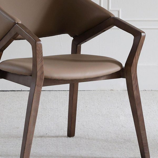 Contemporary Scandinavian Curved Back Microfiber Leather High Resilience Sponge Solid Wood Dining Chair Backrest Armrest For Dining Chair - Image 6