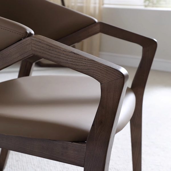 Contemporary Scandinavian Curved Back Microfiber Leather High Resilience Sponge Solid Wood Dining Chair Backrest Armrest For Dining Chair - Image 10