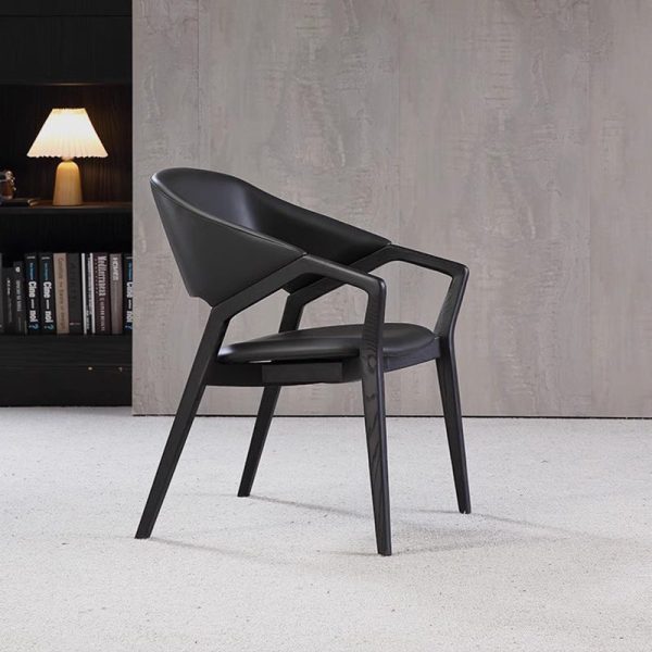 Contemporary Scandinavian Curved Back Microfiber Leather High Resilience Sponge Solid Wood Dining Chair Backrest Armrest For Dining Chair - Image 14