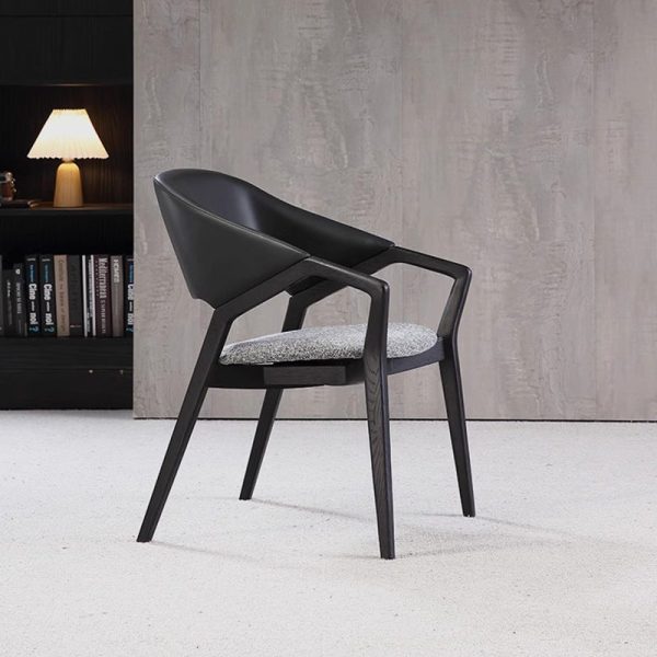 Contemporary Scandinavian Curved Back Microfiber Leather High Resilience Sponge Solid Wood Dining Chair Backrest Armrest For Dining Chair - Image 15