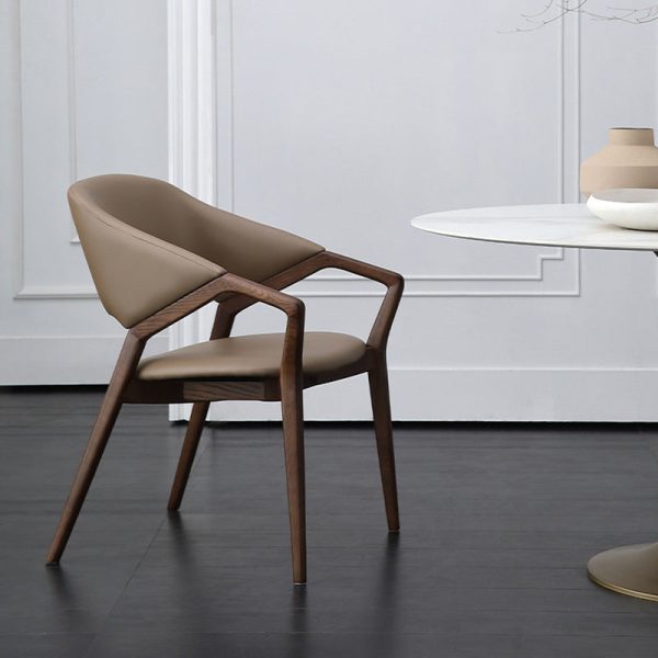 Contemporary Scandinavian Curved Back Microfiber Leather High Resilience Sponge Solid Wood Dining Chair Backrest Armrest For Dining Chair - Image 16