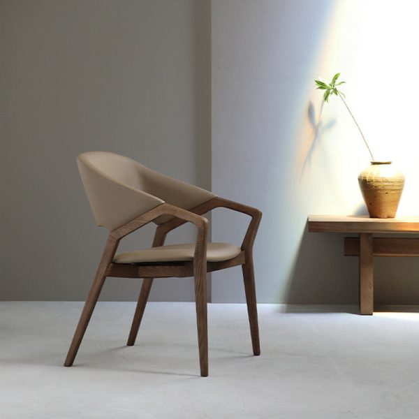 Contemporary Scandinavian Curved Back Microfiber Leather High Resilience Sponge Solid Wood Dining Chair Backrest Armrest For Dining Chair - Image 3