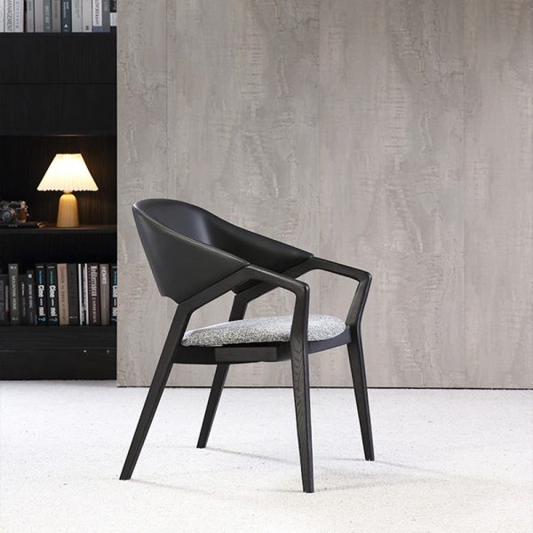 Contemporary Scandinavian Curved Back Microfiber Leather High Resilience Sponge Solid Wood Dining Chair Backrest Armrest For Dining Chair - Image 11