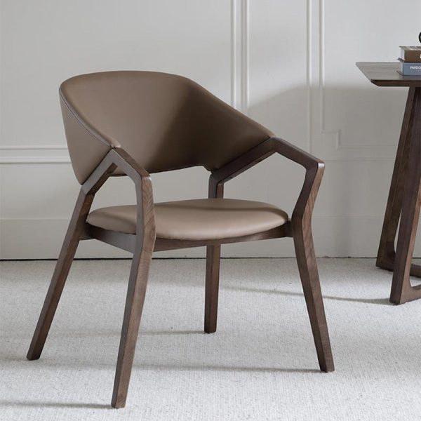 Contemporary Scandinavian Curved Back Microfiber Leather High Resilience Sponge Solid Wood Dining Chair Backrest Armrest For Dining Chair - Image 2