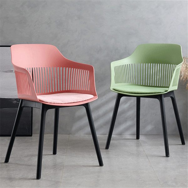 Modern Minimalist Square Plastic Dining Chair Backrest Armrest For Dining Room - Image 15