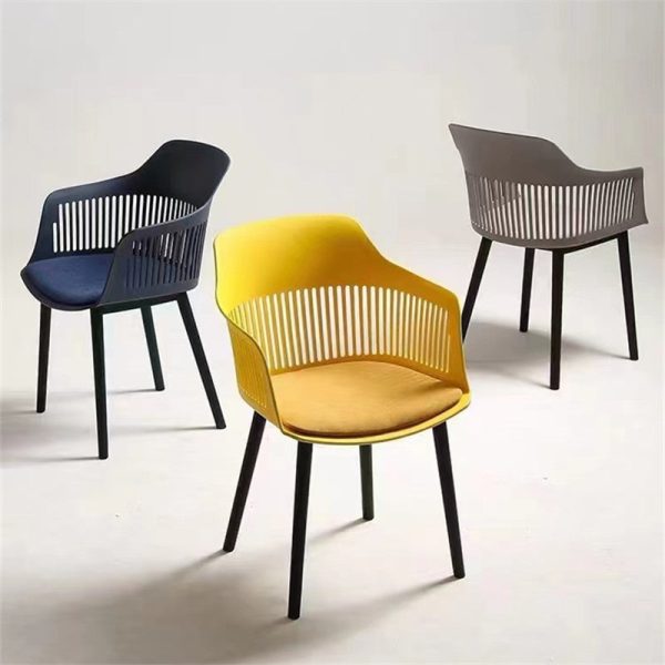 Modern Minimalist Square Plastic Dining Chair Backrest Armrest For Dining Room - Image 16