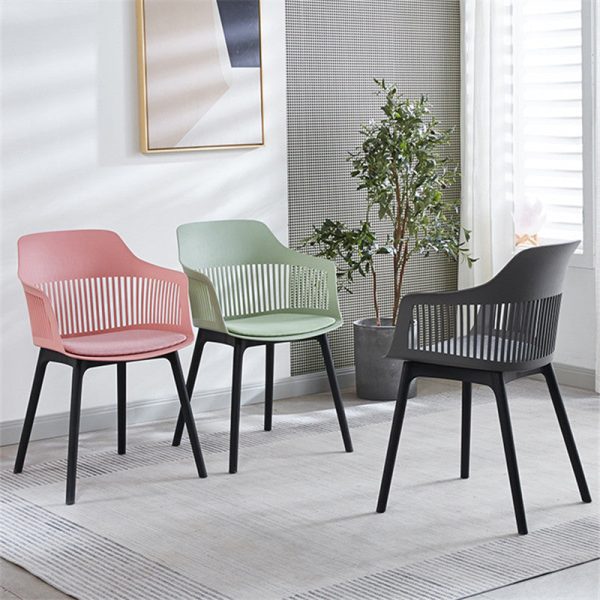 Modern Minimalist Square Plastic Dining Chair Backrest Armrest For Dining Room - Image 18