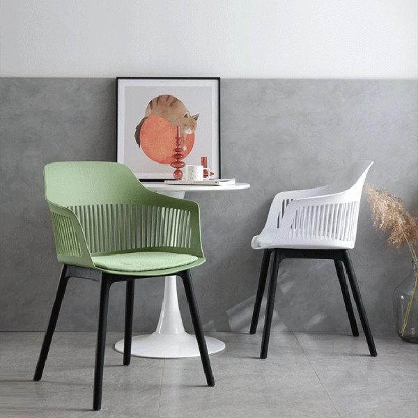 Modern Minimalist Square Plastic Dining Chair Backrest Armrest For Dining Room - Image 2