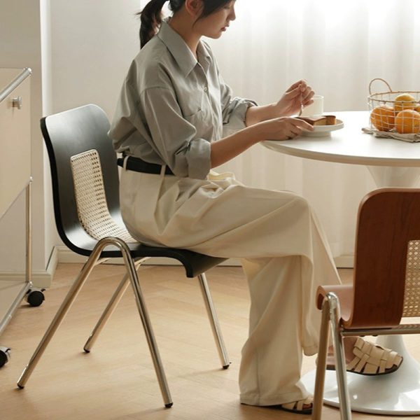 Traditional Japanese Rectangular Solid Wood Stainless Steel Dining Chair Backrest For Dining Room - Image 12
