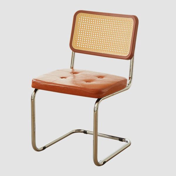Traditional Vintage Rectangular Cushion Solid Wood Rattan Stainless Steel Dining Chair Backrest For Dining Room - Image 30
