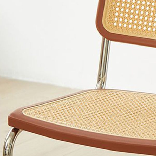 Traditional Vintage Rectangular Cushion Solid Wood Rattan Stainless Steel Dining Chair Backrest For Dining Room - Image 6