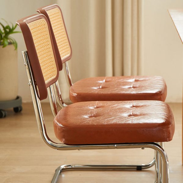 Traditional Vintage Rectangular Cushion Solid Wood Rattan Stainless Steel Dining Chair Backrest For Dining Room - Image 7