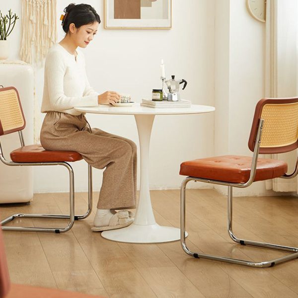 Traditional Vintage Rectangular Cushion Solid Wood Rattan Stainless Steel Dining Chair Backrest For Dining Room - Image 20