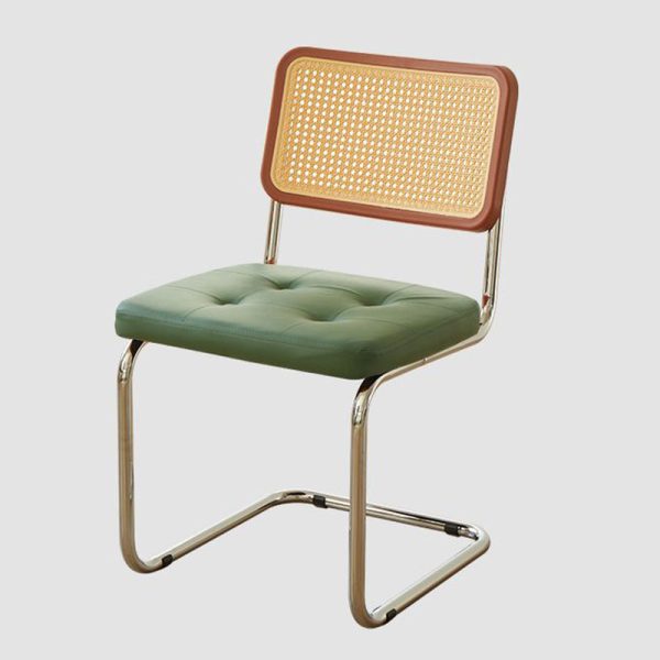 Traditional Vintage Rectangular Cushion Solid Wood Rattan Stainless Steel Dining Chair Backrest For Dining Room - Image 25