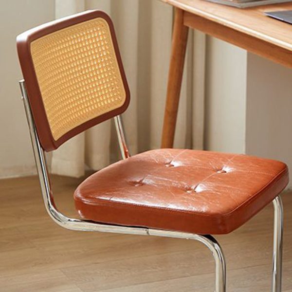 Traditional Vintage Rectangular Cushion Solid Wood Rattan Stainless Steel Dining Chair Backrest For Dining Room - Image 8