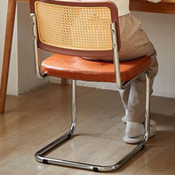 Traditional Vintage Rectangular Cushion Solid Wood Rattan Stainless Steel Dining Chair Backrest For Dining Room - Image 13