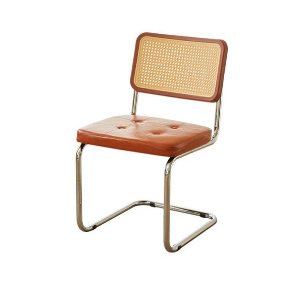 Traditional Vintage Rectangular Cushion Solid Wood Rattan Stainless Steel Dining Chair Backrest For Dining Room - Image 31