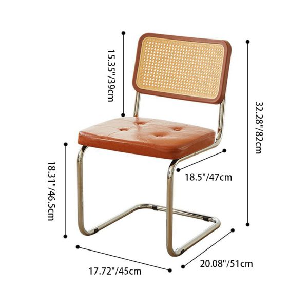 Traditional Vintage Rectangular Cushion Solid Wood Rattan Stainless Steel Dining Chair Backrest For Dining Room - Image 4