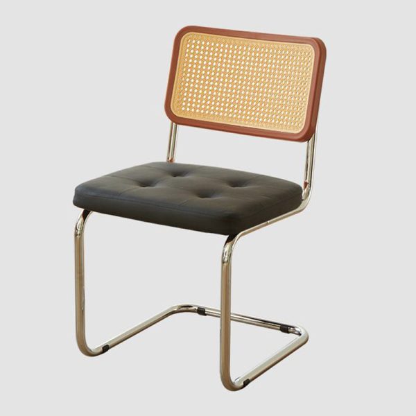 Traditional Vintage Rectangular Cushion Solid Wood Rattan Stainless Steel Dining Chair Backrest For Dining Room - Image 26