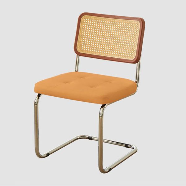 Traditional Vintage Rectangular Cushion Solid Wood Rattan Stainless Steel Dining Chair Backrest For Dining Room - Image 27