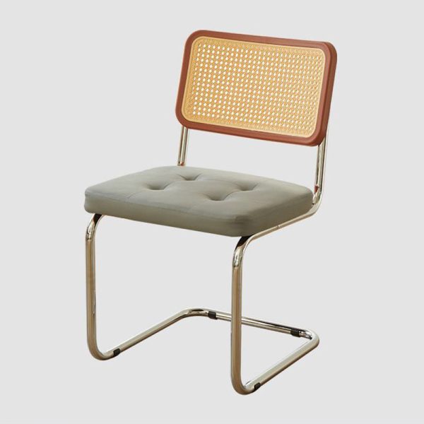 Traditional Vintage Rectangular Cushion Solid Wood Rattan Stainless Steel Dining Chair Backrest For Dining Room - Image 28