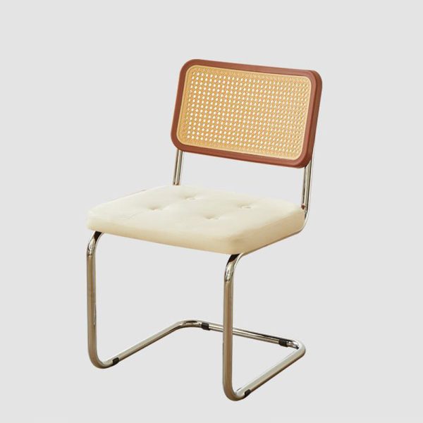 Traditional Vintage Rectangular Cushion Solid Wood Rattan Stainless Steel Dining Chair Backrest For Dining Room - Image 29
