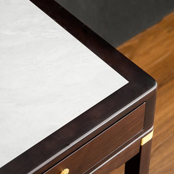 Traditional Vintage Square Tabletop Solid Wood Rock Slab Side Table 1-Shelf For Living Room - Image 7