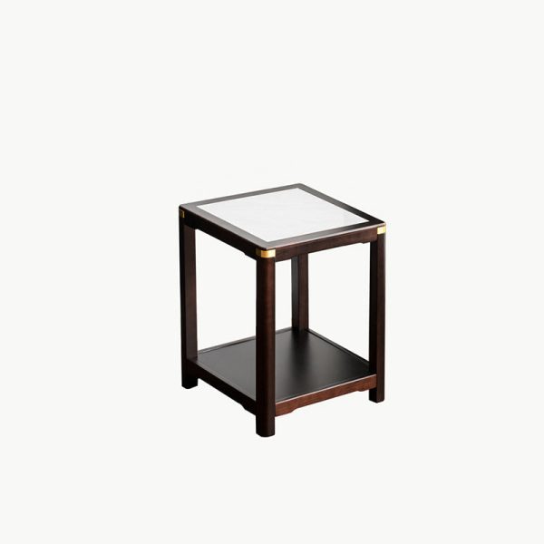 Traditional Vintage Square Tabletop Solid Wood Rock Slab Side Table 1-Shelf For Living Room - Image 22