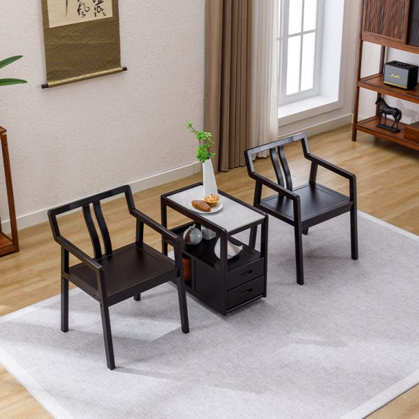 Traditional Vintage Square Tabletop Solid Wood Rock Slab Side Table 1-Shelf For Living Room - Image 15