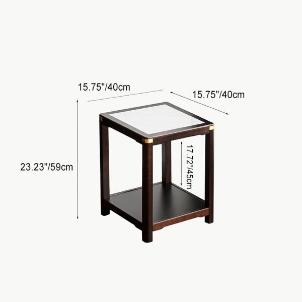 Traditional Vintage Square Tabletop Solid Wood Rock Slab Side Table 1-Shelf For Living Room - Image 5