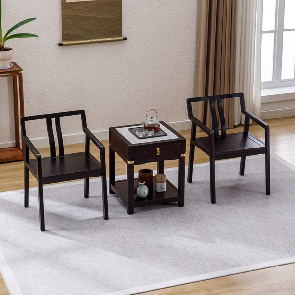 Traditional Vintage Square Tabletop Solid Wood Rock Slab Side Table 1-Shelf For Living Room - Image 19