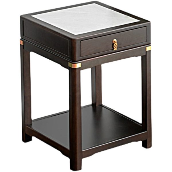 Traditional Vintage Square Tabletop Solid Wood Rock Slab Side Table 1-Shelf For Living Room - Image 20