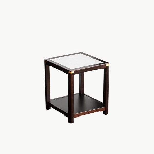 Traditional Vintage Square Tabletop Solid Wood Rock Slab Side Table 1-Shelf For Living Room - Image 23