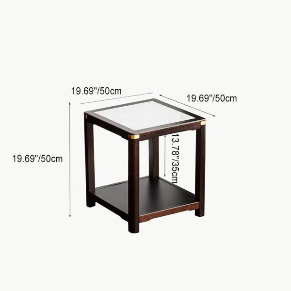 Traditional Vintage Square Tabletop Solid Wood Rock Slab Side Table 1-Shelf For Living Room - Image 6