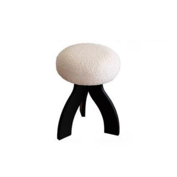 Contemporary Creative Round Lambswool Solid Wood Vanity Stool 3-Leg For Bedroom - Image 8