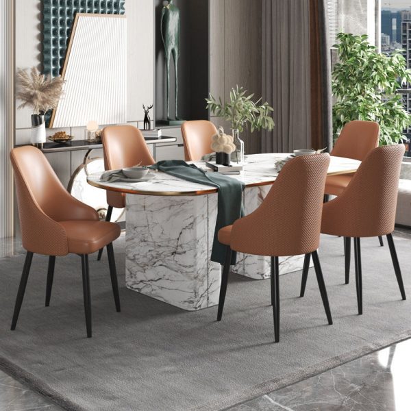 Modern Luxury Trapezoidal Back Leather Carbon Steel Dining Chair Backrest For Dining Room - Image 14