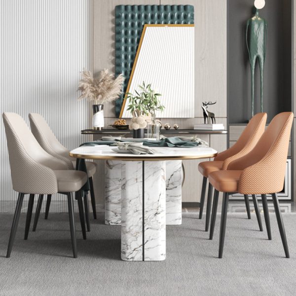 Modern Luxury Trapezoidal Back Leather Carbon Steel Dining Chair Backrest For Dining Room - Image 3