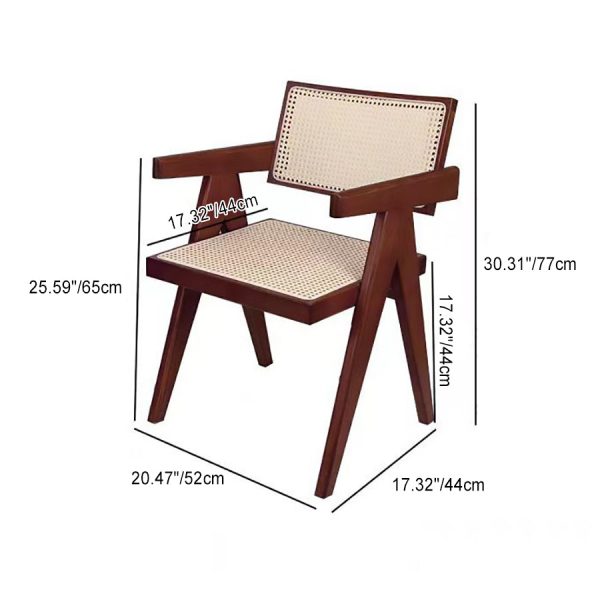 Traditional Vintage Square Solid Leather Dining Chair Backrest Armrest For Living Room - Image 4