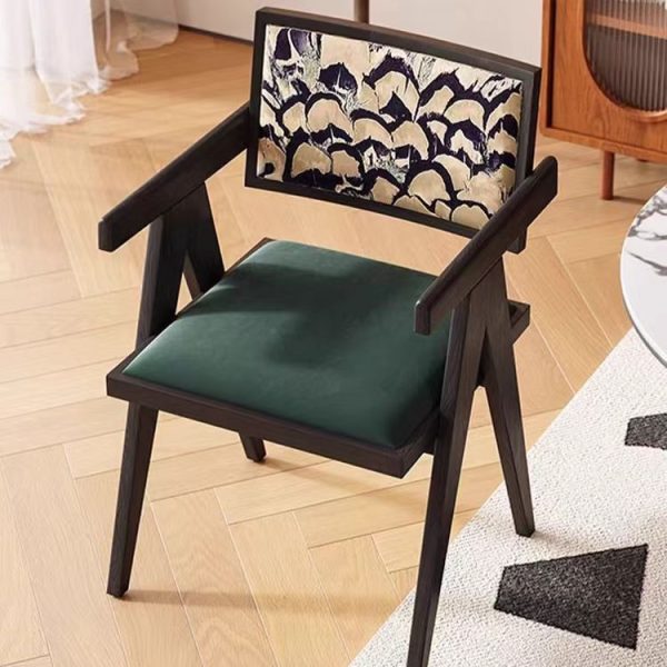 Traditional Vintage Square Solid Leather Dining Chair Backrest Armrest For Living Room - Image 2