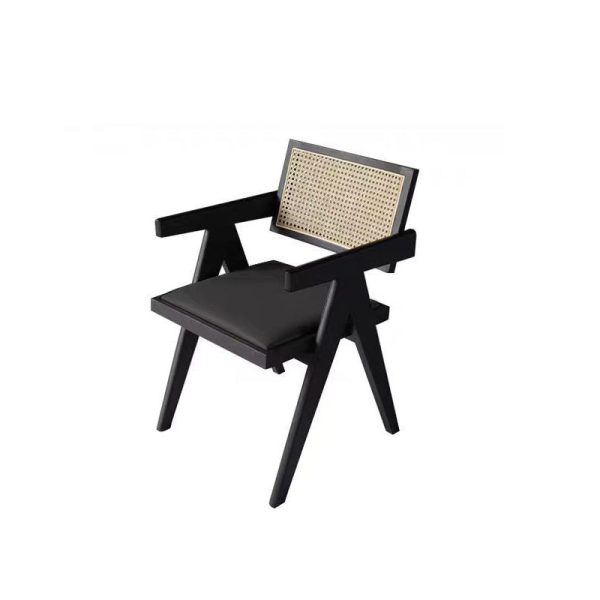 Traditional Vintage Square Solid Leather Dining Chair Backrest Armrest For Living Room - Image 12