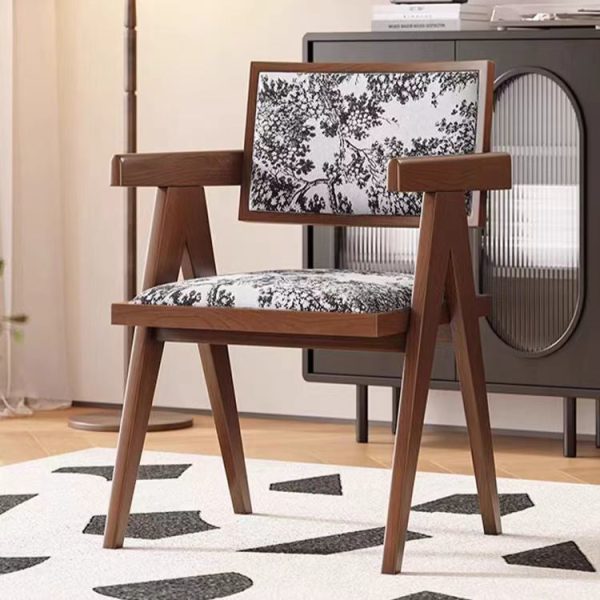 Traditional Vintage Square Solid Leather Dining Chair Backrest Armrest For Living Room - Image 9