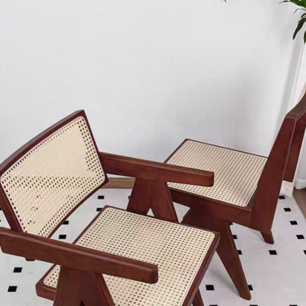 Traditional Vintage Square Solid Leather Dining Chair Backrest Armrest For Living Room - Image 7